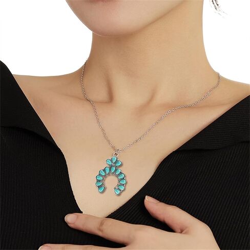 Dreuyet Turquoise Pendant Necklace for Women Natural Turquoise Western Handmade Bohemian Necklace Vintage Cross Horseshoe Navajo Boho Jewelry in Saudi Arabia