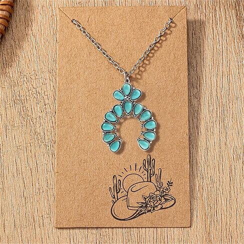Dreuyet Turquoise Pendant Necklace for Women Natural Turquoise Western Handmade Bohemian Necklace Vintage Cross Horseshoe Navajo Boho Jewelry in Saudi Arabia
