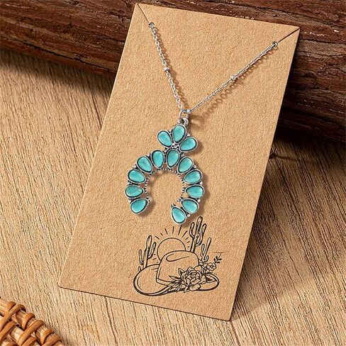 Dreuyet Turquoise Pendant Necklace for Women Natural Turquoise Western Handmade Bohemian Necklace Vintage Cross Horseshoe Navajo Boho Jewelry in Saudi Arabia