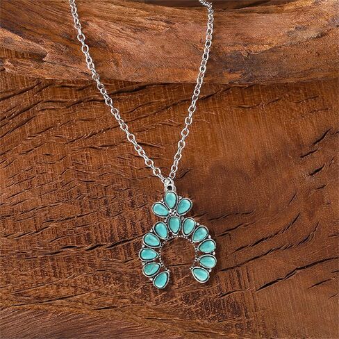 Dreuyet Turquoise Pendant Necklace for Women Natural Turquoise Western Handmade Bohemian Necklace Vintage Cross Horseshoe Navajo Boho Jewelry in Saudi Arabia