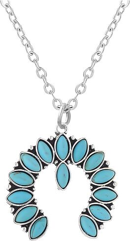 Dreuyet Turquoise Pendant Necklace for Women Natural Turquoise Western Handmade Bohemian Necklace Vintage Cross Horseshoe Navajo Boho Jewelry in Saudi Arabia