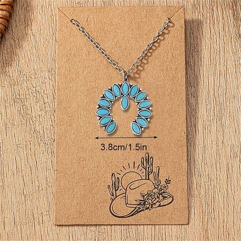 Dreuyet Turquoise Pendant Necklace for Women Natural Turquoise Western Handmade Bohemian Necklace Vintage Cross Horseshoe Navajo Boho Jewelry in Saudi Arabia