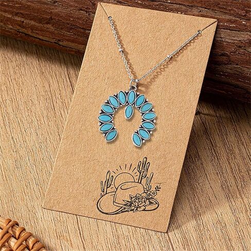 Dreuyet Turquoise Pendant Necklace for Women Natural Turquoise Western Handmade Bohemian Necklace Vintage Cross Horseshoe Navajo Boho Jewelry in Saudi Arabia