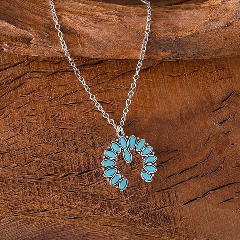Dreuyet Turquoise Pendant Necklace for Women Natural Turquoise Western Handmade Bohemian Necklace Vintage Cross Horseshoe Navajo Boho Jewelry in Saudi Arabia