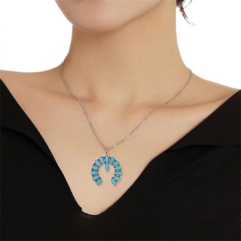 Dreuyet Turquoise Pendant Necklace for Women Natural Turquoise Western Handmade Bohemian Necklace Vintage Cross Horseshoe Navajo Boho Jewelry in Saudi Arabia