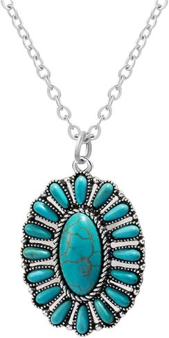 Dreuyet Turquoise Pendant Necklace for Women Natural Turquoise Western Handmade Bohemian Necklace Vintage Cross Horseshoe Navajo Boho Jewelry in Saudi Arabia