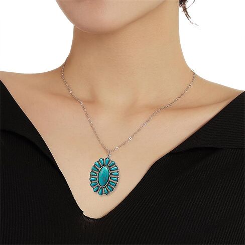 Dreuyet Turquoise Pendant Necklace for Women Natural Turquoise Western Handmade Bohemian Necklace Vintage Cross Horseshoe Navajo Boho Jewelry in Saudi Arabia