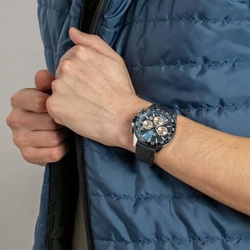 Festina Men's Watch F20561/2 Timeless Chronograph Steel Steel Case 316L Silver Blue Leather Strap in Saudi Arabia