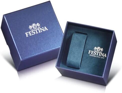 Festina Men's Watch F20561/2 Timeless Chronograph Steel Steel Case 316L Silver Blue Leather Strap in Saudi Arabia