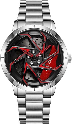 FANMIS Mens Fashion Racing Watch Creative 3D Spinning Car Wheel Rotating Design Stainless Steel Large Dial Skeleton Waterproof Watch,Suitable for Men and Car Enthusiasts in Saudi Arabia