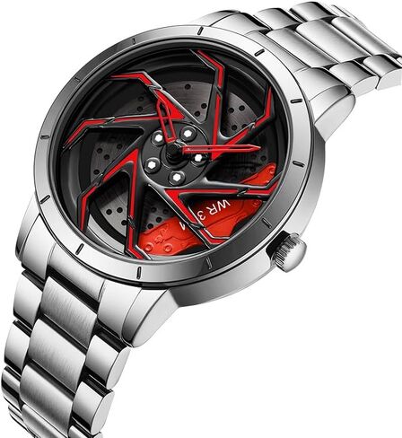 FANMIS Mens Fashion Racing Watch Creative 3D Spinning Car Wheel Rotating Design Stainless Steel Large Dial Skeleton Waterproof Watch,Suitable for Men and Car Enthusiasts in Saudi Arabia