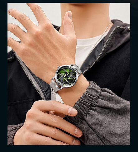 FANMIS Mens Fashion Racing Watch Creative 3D Spinning Car Wheel Rotating Design Stainless Steel Large Dial Skeleton Waterproof Watch,Suitable for Men and Car Enthusiasts in Saudi Arabia