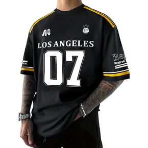Floerns Men's Jersey Letter Print Graphic Oversized T Shirt Short Sleeve Crewneck Casual Football Jersey Shirts in Saudi Arabia