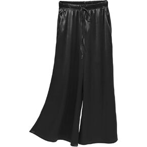 Women's High-Waisted Wide Leg Trousers, Silk Blend Casual Long Satin Pants, Loose Comfort Fit Straight Leg Design in Kuwait