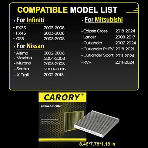 Cabin Air Filter w/Activated Carbon for Select 2007-2016 Hyundai, Kia Models - Accent, Elantra, Elantra Coupe, Elantra Gt, Forte, Forte Koup, Forte5, Rondo, CF10728, 97133-2H001 in Saudi Arabia