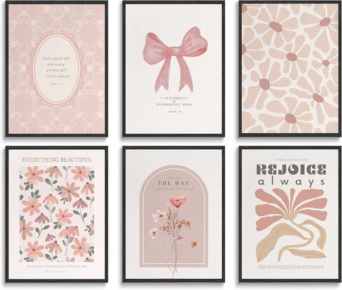 QQG Christian Wall Art Prints مجموعة من 6 آيات الكتاب المقدس الوردي صور جدار ديكور بوهو معرض الكتاب المقدس المطبوعات المطبوعات ملصقات جمالية من أجل غرفة النوم شقة نوم 8x10in in Saudi Arabia
