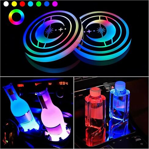 2 PCS LED LED LIGHT FOR CAR ، 7 ألوان تغيير حامل كوب شحن USB إدراج الوقايات ، وقائحة السيارات LED ، وسادة الكأس اللوزية الداخلية الغلاف الجوي مصباح مصباح الديكور in Kuwait