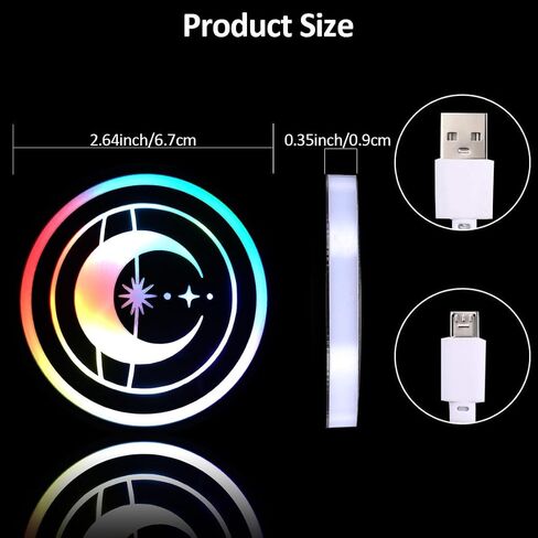 2 PCS LED LED LIGHT FOR CAR ، 7 ألوان تغيير حامل كوب شحن USB إدراج الوقايات ، وقائحة السيارات LED ، وسادة الكأس اللوزية الداخلية الغلاف الجوي مصباح مصباح الديكور in Kuwait