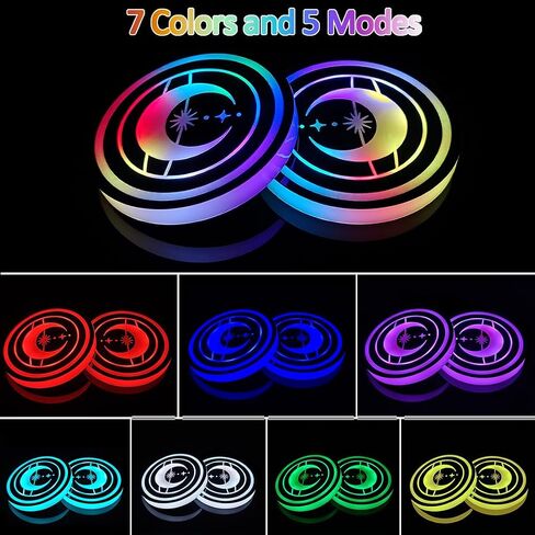 2 PCS LED LED LIGHT FOR CAR ، 7 ألوان تغيير حامل كوب شحن USB إدراج الوقايات ، وقائحة السيارات LED ، وسادة الكأس اللوزية الداخلية الغلاف الجوي مصباح مصباح الديكور in Kuwait