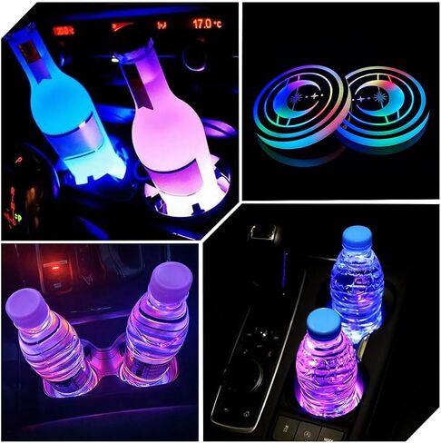 2 PCS LED LED LIGHT FOR CAR ، 7 ألوان تغيير حامل كوب شحن USB إدراج الوقايات ، وقائحة السيارات LED ، وسادة الكأس اللوزية الداخلية الغلاف الجوي مصباح مصباح الديكور in Kuwait