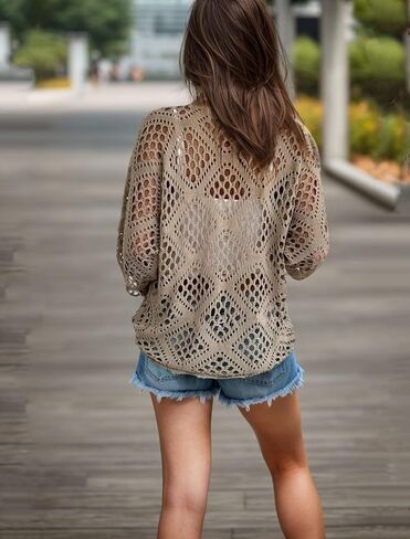 NASKY Women’s Casual Knit Pullover Hollow-Out 3/4 Batwing Sleeve Lightweight and Comfortable Boho Chic Summer Sweater in Kuwait