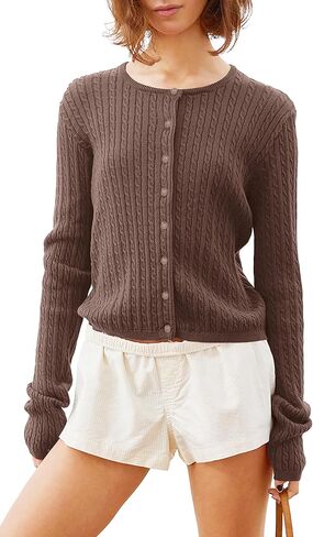 النساء y2k لطيف كابل كابل متماسكة خفيفة الوزن القطع كارديجان تقع في السقوط فتح الزر الأمامية سترات السحب in Kuwait