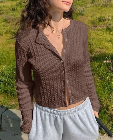 النساء y2k لطيف كابل كابل متماسكة خفيفة الوزن القطع كارديجان تقع في السقوط فتح الزر الأمامية سترات السحب in Kuwait