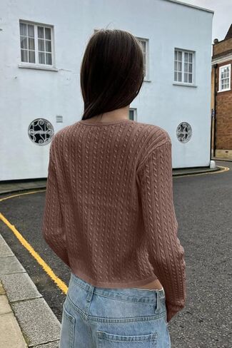 النساء y2k لطيف كابل كابل متماسكة خفيفة الوزن القطع كارديجان تقع في السقوط فتح الزر الأمامية سترات السحب in Kuwait