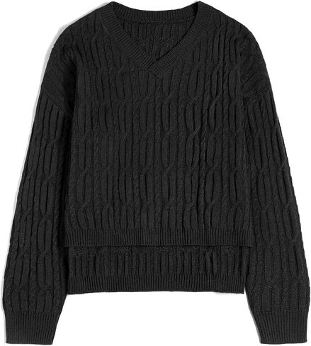 ZAFUL Womens Oversized Sweaters Lightweight 2025 V Neck Long Sleeve Cable Knit Casual Pullover Tops in Saudi Arabia
