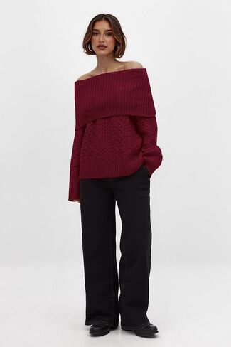 MASCOMODA Womens Sweaters Off The Shoulder Long Sleeve Cable Knit Sweater Loose Chunky Pullover Dressy Work Tops Fall Fashion in Saudi Arabia