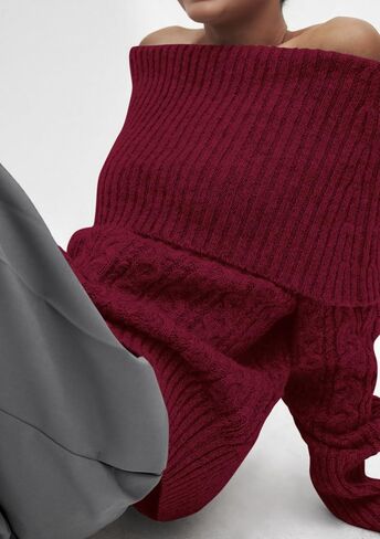 MASCOMODA Womens Sweaters Off The Shoulder Long Sleeve Cable Knit Sweater Loose Chunky Pullover Dressy Work Tops Fall Fashion in Saudi Arabia