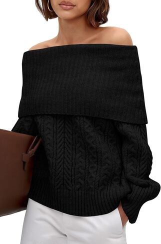 MASCOMODA Womens Sweaters Off The Shoulder Long Sleeve Cable Knit Sweater Loose Chunky Pullover Dressy Work Tops Fall Fashion in Saudi Arabia