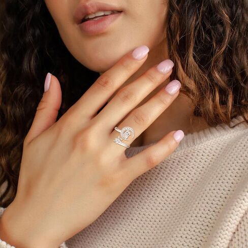 TANGPOET Adjustable Moon Star Ring for Women 925 Sterling Silver CZ Open Rings Celestial Jewelry Gifts for Birthday Christmas Anniversary Graduation in Saudi Arabia