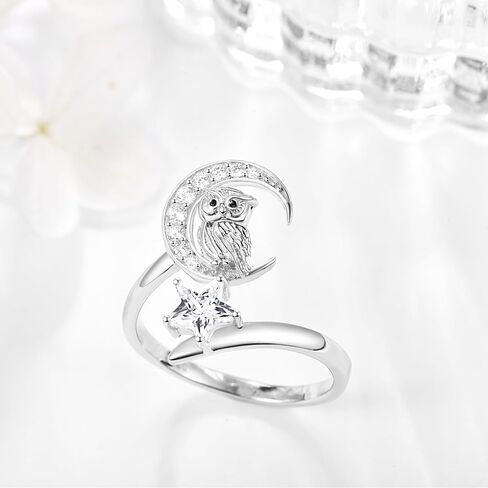 TANGPOET Adjustable Moon Star Ring for Women 925 Sterling Silver CZ Open Rings Celestial Jewelry Gifts for Birthday Christmas Anniversary Graduation in Saudi Arabia