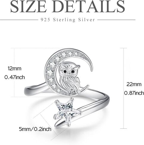 TANGPOET Adjustable Moon Star Ring for Women 925 Sterling Silver CZ Open Rings Celestial Jewelry Gifts for Birthday Christmas Anniversary Graduation in Saudi Arabia