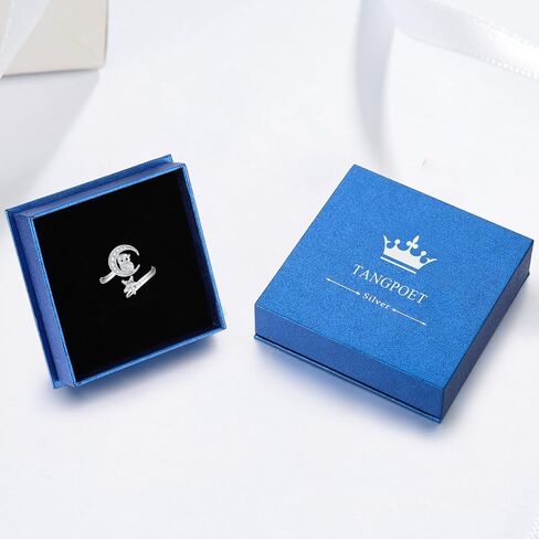 TANGPOET Adjustable Moon Star Ring for Women 925 Sterling Silver CZ Open Rings Celestial Jewelry Gifts for Birthday Christmas Anniversary Graduation in Saudi Arabia
