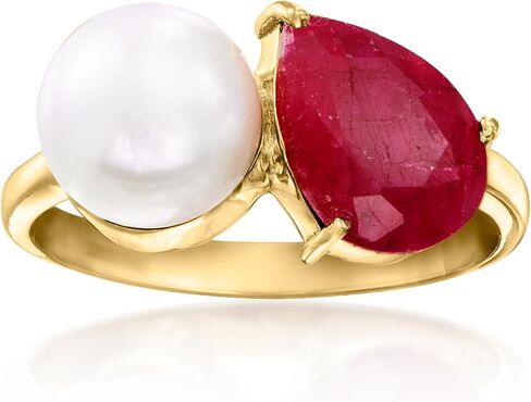 Ross-Simons 7.5-8mm Pearl و 3.00 قيراط Ruby Toi et Moi في الذهب 18kt على الجنيه الاسترليني in Saudi Arabia