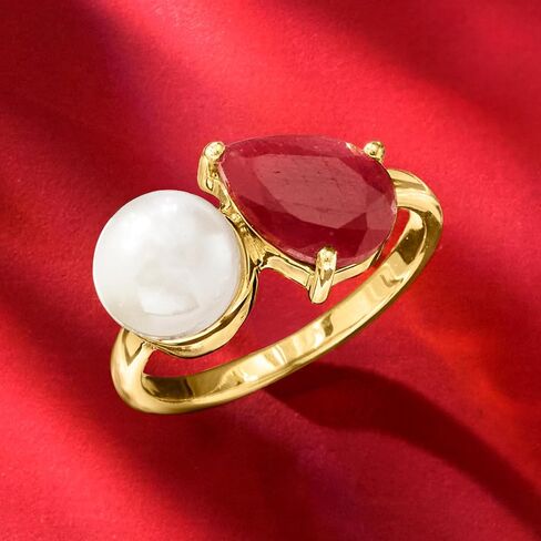 Ross-Simons 7.5-8mm Pearl و 3.00 قيراط Ruby Toi et Moi في الذهب 18kt على الجنيه الاسترليني in Saudi Arabia