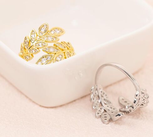 925 sterling Silver 18K Rhodium Gold Gold Bass Metal Zirconia Leaves Leaf Laurel Ring Frans Ring Women Womens in Kuwait