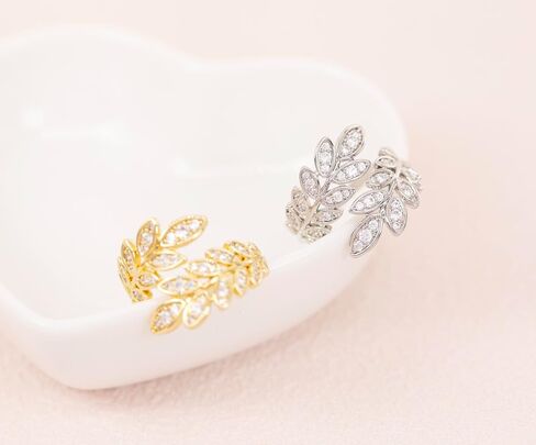 925 sterling Silver 18K Rhodium Gold Gold Bass Metal Zirconia Leaves Leaf Laurel Ring Frans Ring Women Womens in Kuwait