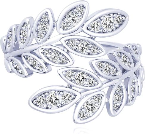 925 sterling Silver 18K Rhodium Gold Gold Bass Metal Zirconia Leaves Leaf Laurel Ring Frans Ring Women Womens in Kuwait