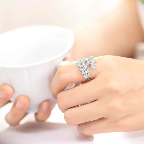 925 sterling Silver 18K Rhodium Gold Gold Bass Metal Zirconia Leaves Leaf Laurel Ring Frans Ring Women Womens in Kuwait