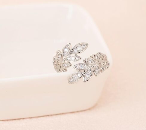 925 sterling Silver 18K Rhodium Gold Gold Bass Metal Zirconia Leaves Leaf Laurel Ring Frans Ring Women Womens in Kuwait