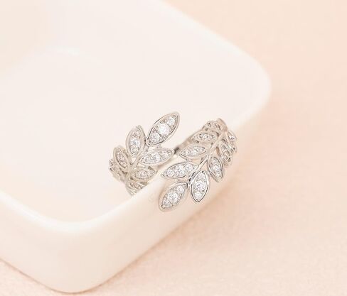 925 sterling Silver 18K Rhodium Gold Gold Bass Metal Zirconia Leaves Leaf Laurel Ring Frans Ring Women Womens in Kuwait