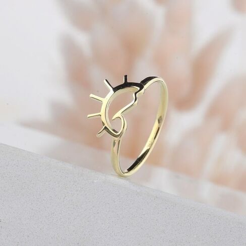 14k Gold Sun and Waves Ring Dainty Ocean Wave Rin Sunset Ring Gold Womens Ring Statement Jewelry for Women Gift for Her in Saudi Arabia