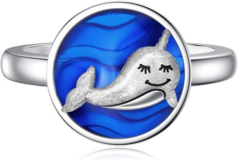POPKIMI Narwhal Rings Sterling Silver Rings Minimalist Jewelry Whale Rings Narwhal Gift for Women in Saudi Arabia