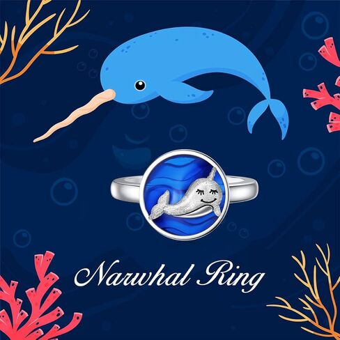 POPKIMI Narwhal Rings Sterling Silver Rings Minimalist Jewelry Whale Rings Narwhal Gift for Women in Saudi Arabia
