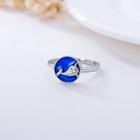 POPKIMI Narwhal Rings Sterling Silver Rings Minimalist Jewelry Whale Rings Narwhal Gift for Women in Saudi Arabia