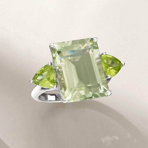 Ross-Simons 11.00 Carat Emerald-Cut Prasiolite and 1.40 ct. t.w. Peridot Ring in Sterling Silver in Saudi Arabia