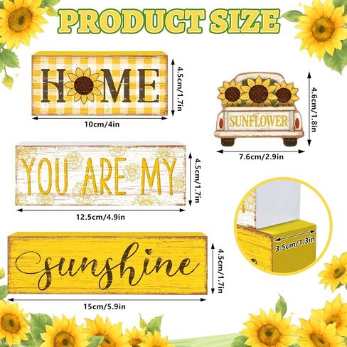 Britimes 4 Pcs Summer Tiered Tray Decorations Set, Car Sunflower Stack Block Signs Sunshine Farmhouse Rustic Table Tiered Tray Decor for Table & Home Office (Car Sunflower Style) in Saudi Arabia